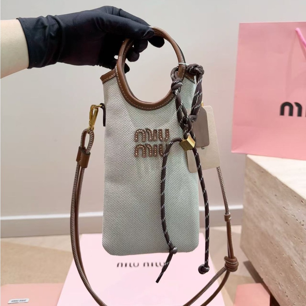 Miu Miu Beau Canvas Phone Bag Lvy Mini Crossbody Bag with Braided Strap - Picture 5 of 9